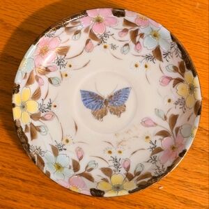 5" Vintage Japanese Kutani Porcelain Saucer with Butterfly and Flower Design